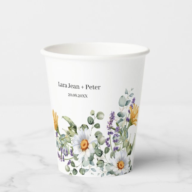 Vasos De Papel Elegant Purple Yellow Wildflower Wedding (Anverso)