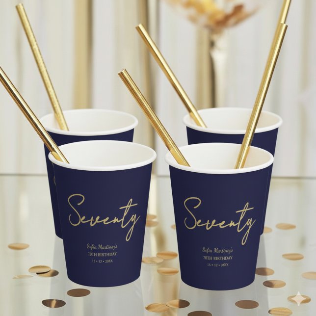 Vasos De Papel Elegant Seventy Birthday Paper Cup Navy Gold (Subido por el creador)