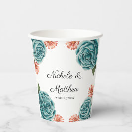Vasos De Papel Elegant Teal Rose & Orange Daisey Wedding