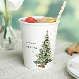 Vasos De Papel Elegant Watercolor Tree Christmas Party 