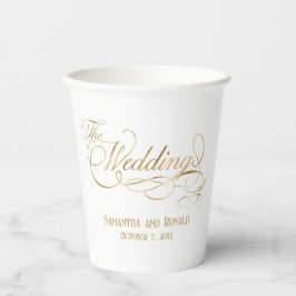 Vasos De Papel Elegant White and Faux Gold Calligraphy Wedding 