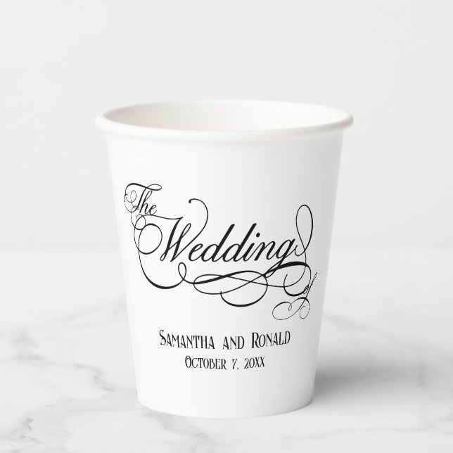 Vasos De Papel Elegant White Calligraphy Wedding  (Anverso)