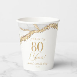 Vasos De Papel Elegant White Gold Agate 80th Birthday Party