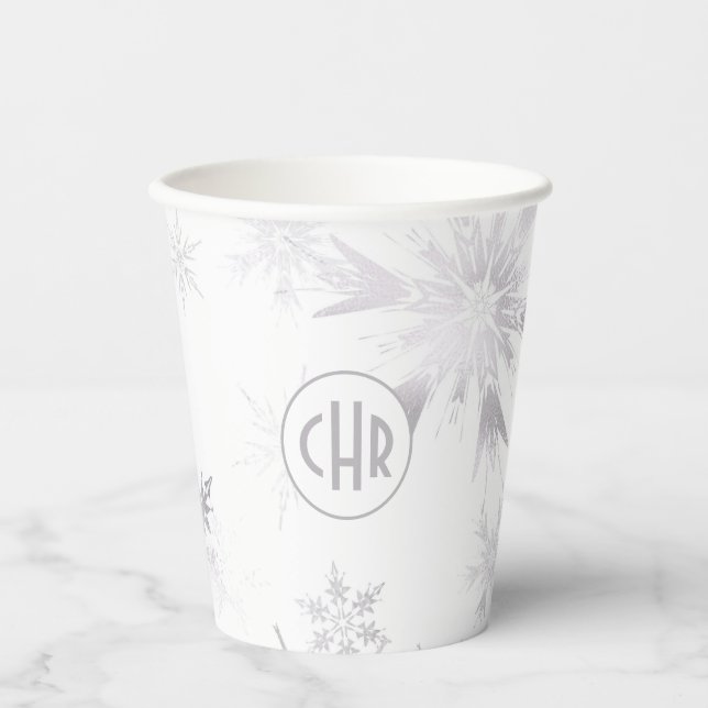 Vasos De Papel Elegant White Winter Snowflakes (Anverso)