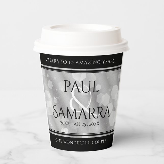 Vasos De Papel Elegante 10° Aniversario del Boda Tin (Anverso)