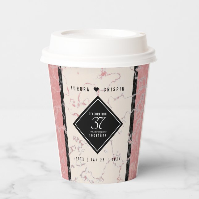Vasos De Papel Elegante 37° Aniversario del Boda de Alabastro (Anverso)