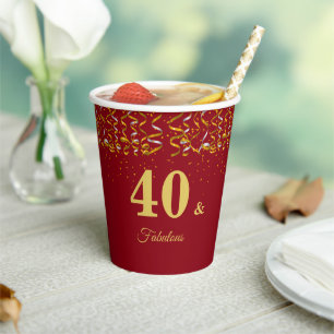 Vasos De Papel Elegante 40 y Cumpleaños fabuloso en burdeos