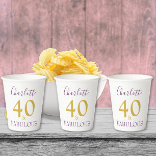 Vasos De Papel Elegante 40 y Fabulosa Fiesta de Cumpleaños número