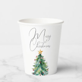 Vasos De Papel Elegante acuarela Árbol de Navidad Feliz Navidad