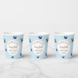 Vasos De Papel Elegante acuarela Blue Berry Primera fiesta de cum