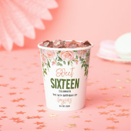 Vasos De Papel Elegante acuarela dulce floral dieciséis