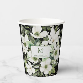Vasos De Papel Elegante acuarela floral blanco y negro