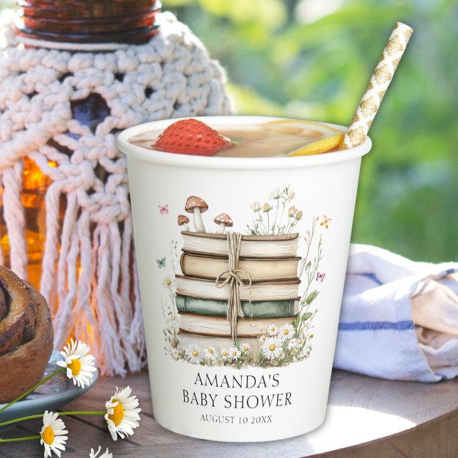 Vasos De Papel Elegante acuarela Floral Books Baby Shower (Subido por el creador)