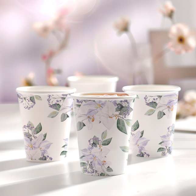 Vasos De Papel Elegante acuarela Floral Purple Bridal Ducha (Elegant Watercolor Floral Purple Bridal Shower Paper Cups)