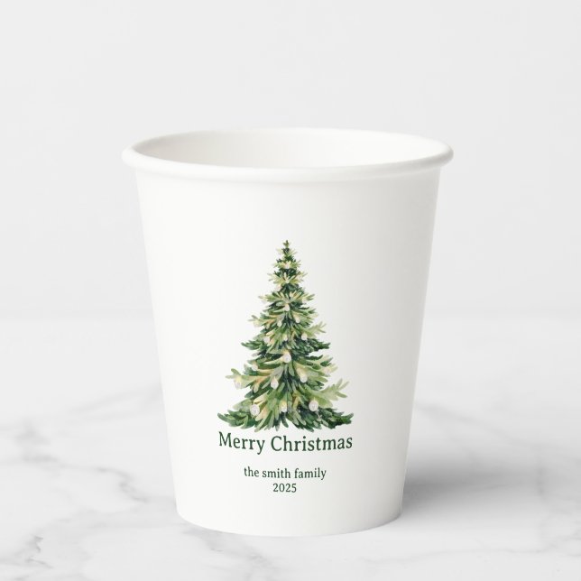 Vasos De Papel Elegante acuarela Merry Christmas Tree Non Photo (Anverso)