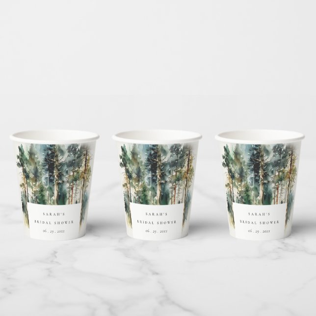 Vasos De Papel Elegante acuarela Woodland Forest Bridal Shower (Multi)