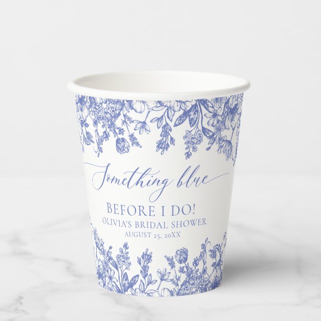 Vasos De Papel Elegante Algo azul Bridal Ducha Ducha taza de pape (Anverso)