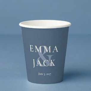 Vasos De Papel Elegante ampersand minimalista azul para Boda