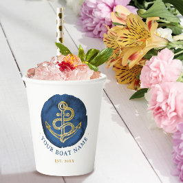 Vasos De Papel Elegante Ancla de color de agua Nautical Name Navy