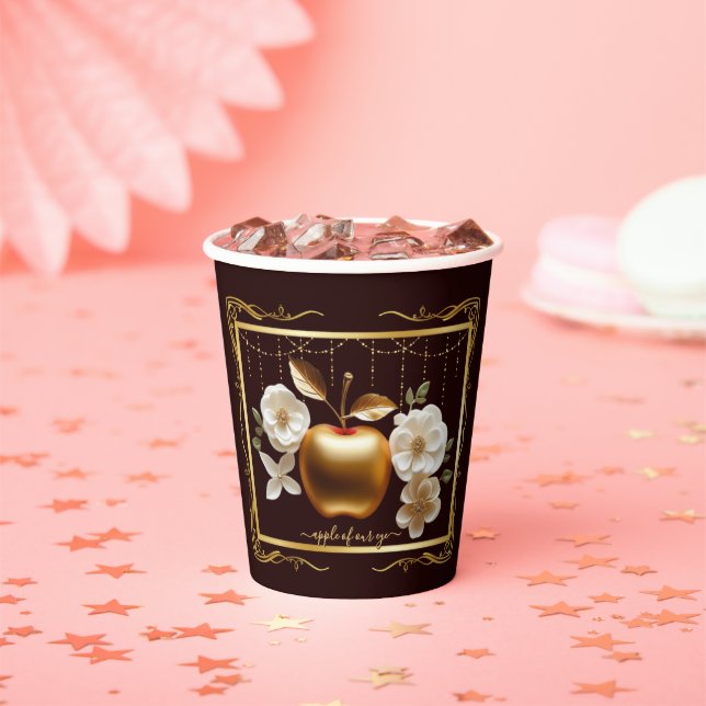 Vasos De Papel Elegante Apple de Oro de nuestro Baby Shower Ojo (in situ)