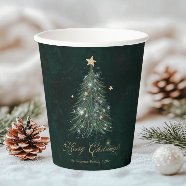Vasos De Papel Elegante árbol de Navidad verde dorado  (Subido por el creador)