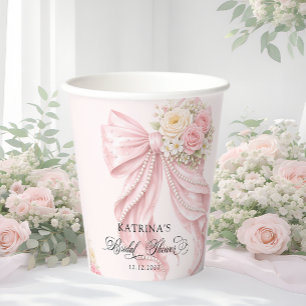 Vasos De Papel Elegante Arco Rosa Floral Coquette Despedida de So