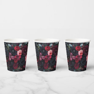 Vasos De Papel Elegante Arreglo Floral Oscuro Con Rosas