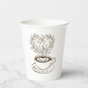 Vasos De Papel Elegante Arte de Café con Corazón en Latte - Amor 