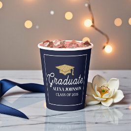 Vasos De Papel Elegante Azul Marino Graduación Clase 2026