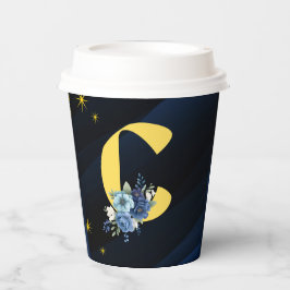 Vasos De Papel Elegante azul real y dorado con inicial "C"