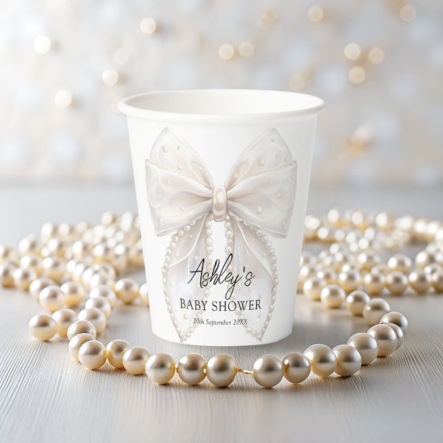 Vasos De Papel Elegante Baby Shower Bow Blanco (Subido por el creador)