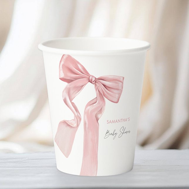 Vasos De Papel Elegante Baby Shower Bow Rosado Coquette (Subido por el creador)