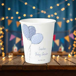 Vasos De Papel Elegante Baby Shower con globo azul