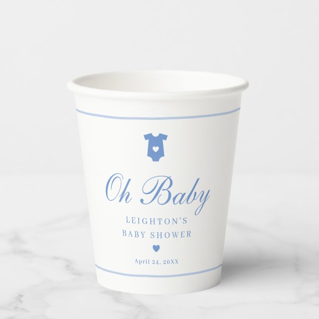 Vasos De Papel Elegante Baby Shower con guión azul (Anverso)