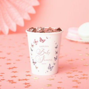 Vasos De Papel Elegante Baby Shower de mariposa rosa suave