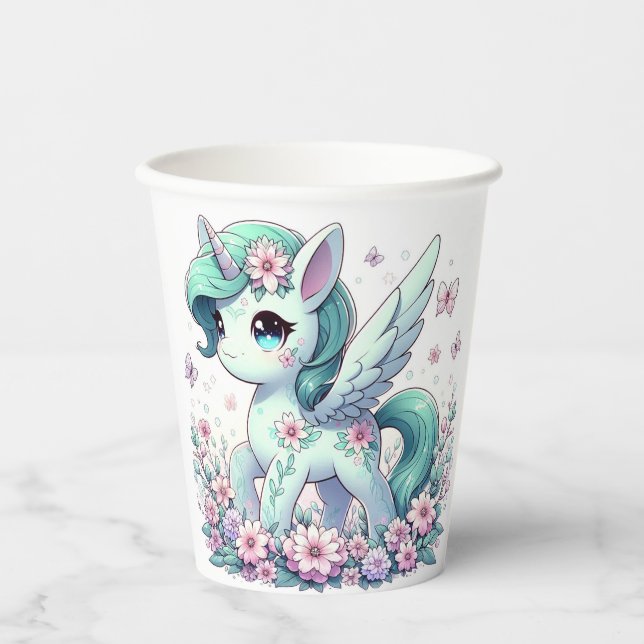 Vasos De Papel Elegante Baby Shower de Unicornio (Anverso)