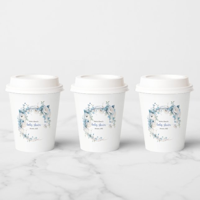 Vasos De Papel Elegante Baby Shower Dusty Blue Floral (Multi)