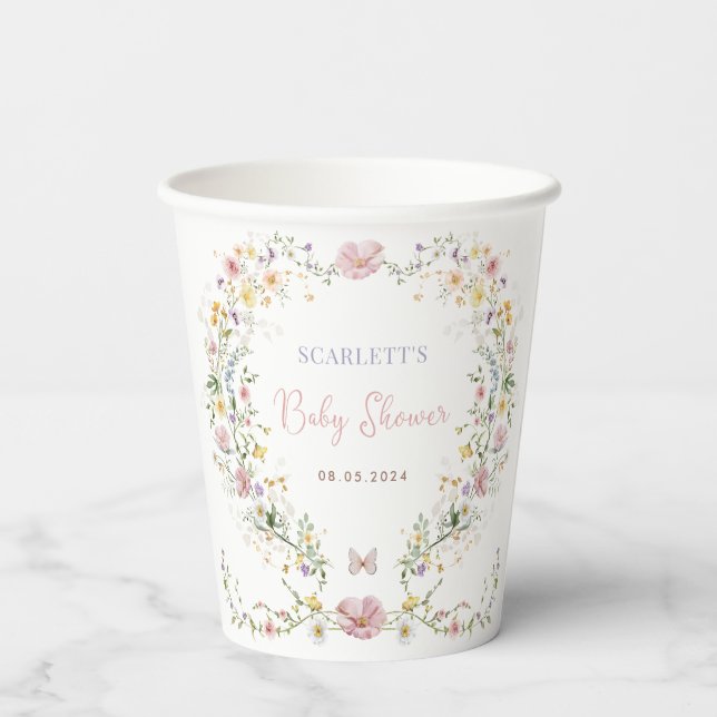 Vasos De Papel Elegante Baby Shower Favors de Wildflower Garden (Reverso )