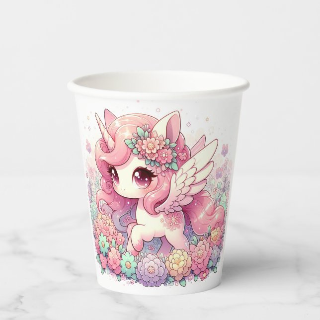 Vasos De Papel Elegante Baby Shower Unicornio (Anverso)