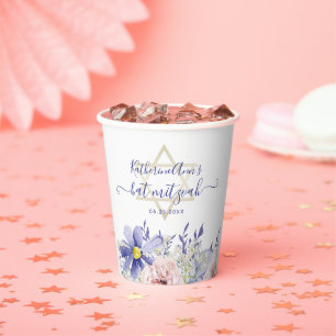 Vasos De Papel Elegante Bat Púrpura Púrpura Floral Mitzvah