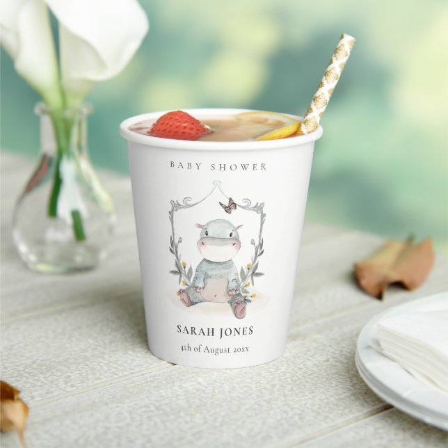 Vasos De Papel Elegante bebé amarillo lindo Hippo Foliage Baby Sh (in situ)