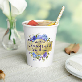 Vasos De Papel Elegante bienvenida Baby Shower Purple Floral Gold