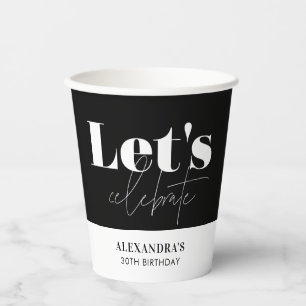 Vasos De Papel Elegante Blanco Negro Celebremos Cumpleaños