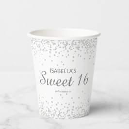 Vasos De Papel Elegante Blanco Plata Brillante Dulce 16 Nombre
