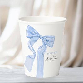 Vasos De Papel Elegante Blue Bow Coquette Baby Shower