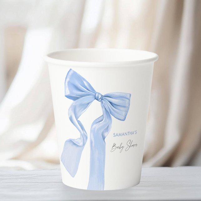 Vasos De Papel Elegante Blue Bow Coquette Baby Shower (Subido por el creador)