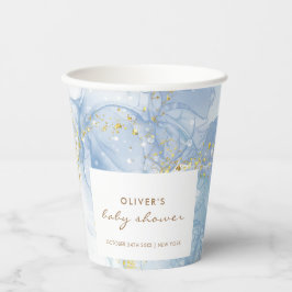 Vasos De Papel Elegante Blue Gold Agate Boy Baby Shower
