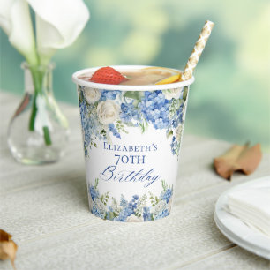 Vasos De Papel Elegante Blue Hydrangea Rosas Fiesta de Cumpleaños