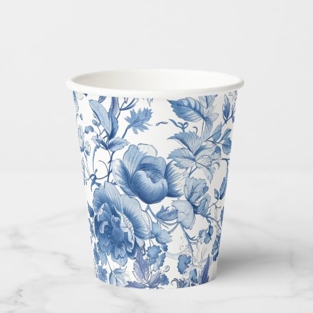 Vasos De Papel Elegante Blue Toile Chinoiserie Bridal Shower (Anverso)