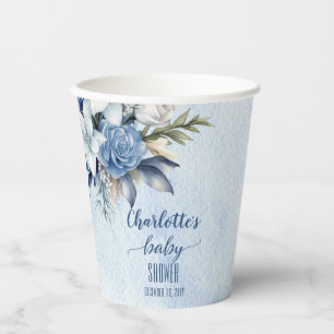 Vasos De Papel Elegante Blue Winter Floral Boy Baby Shower